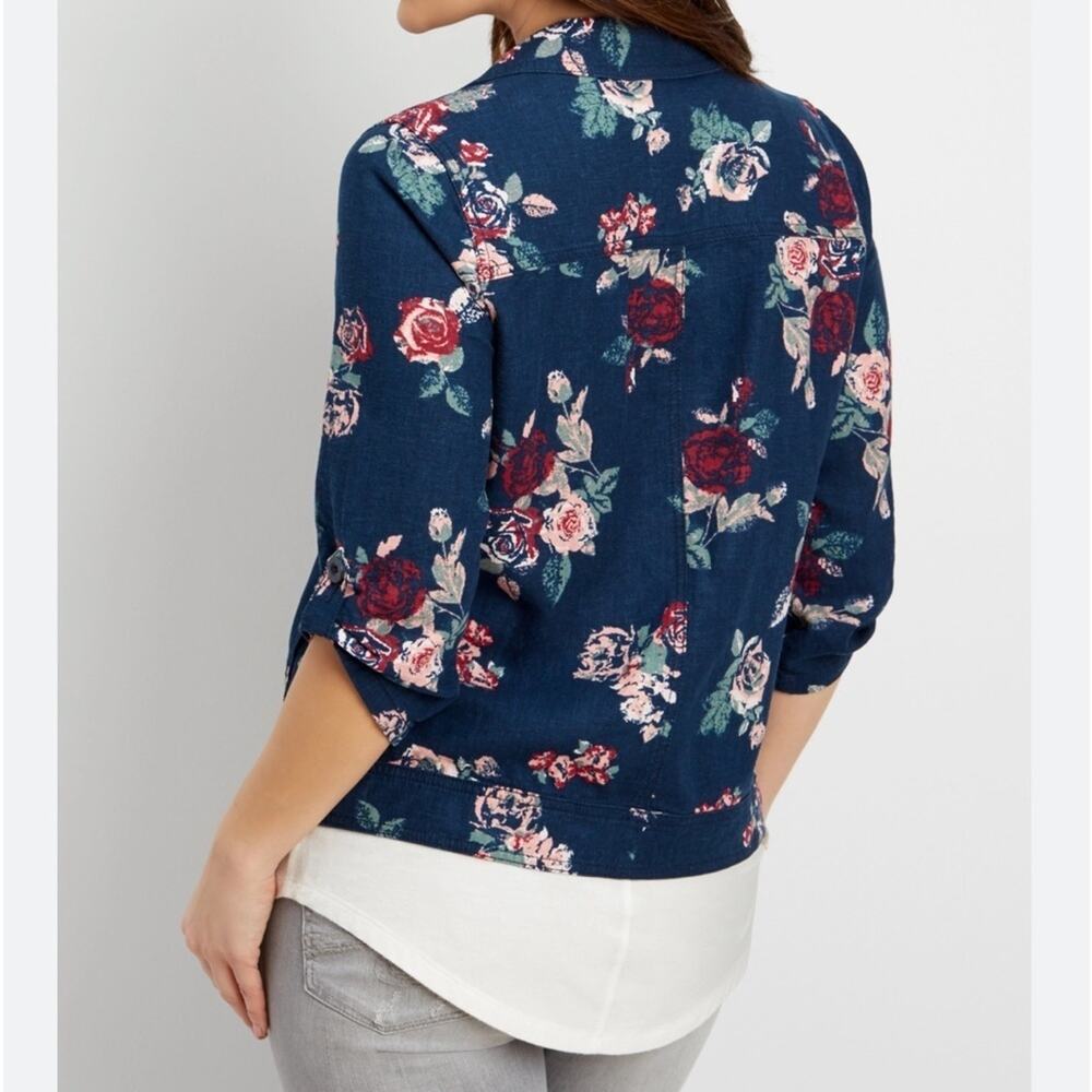 Maurice's Linen Blend Jacket Top Shacket Blue Rose Floral Size M Casual Office - Picture 4 of 15